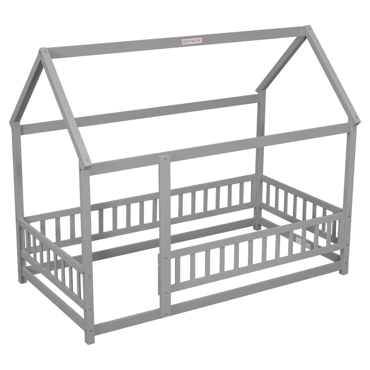 Floor Wooden Bed With House Roof Frame, Fence Guardrails - Furniture Home Direct