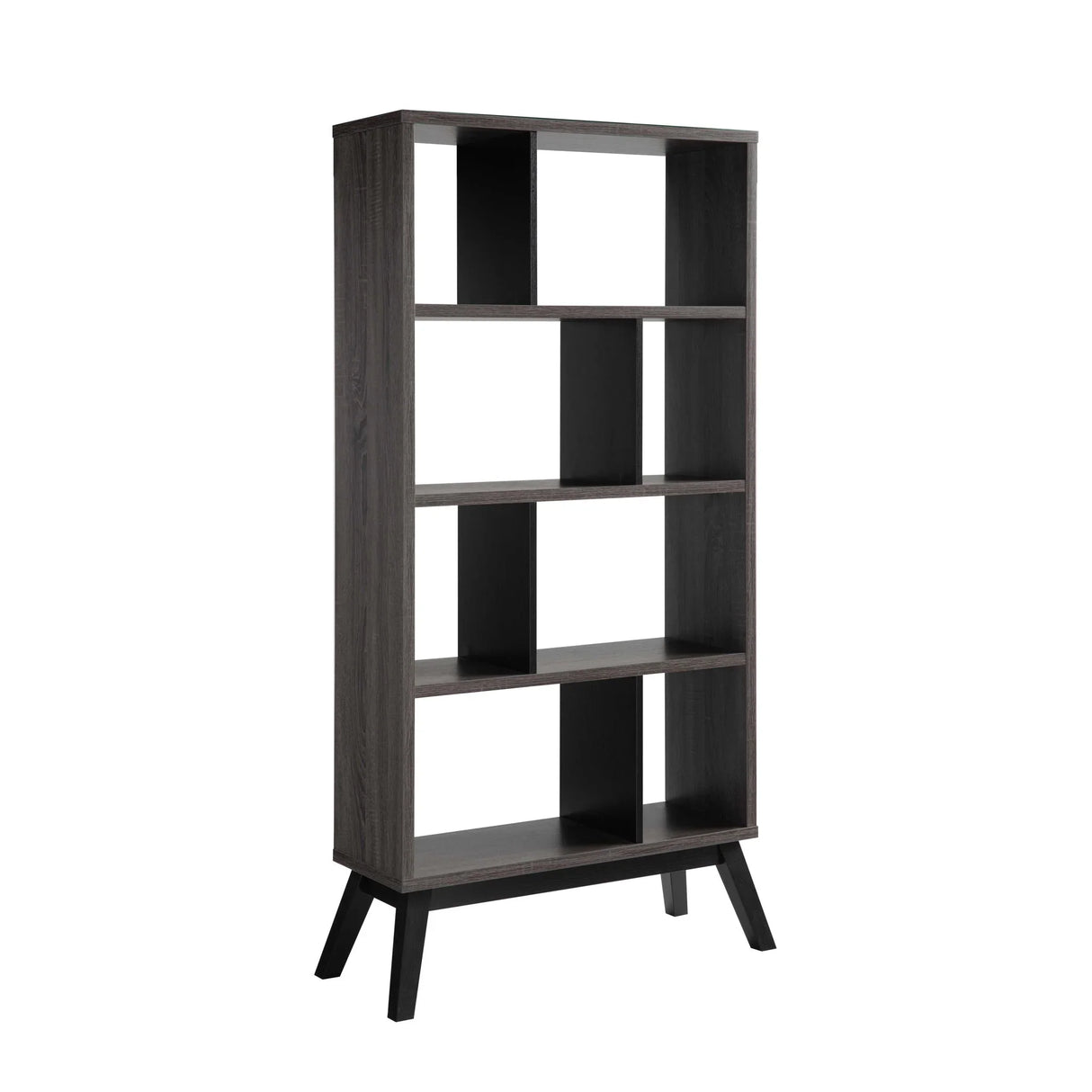 Mid-Century Modern 4 Tier Bookcase Bookshelf Display Storage - Distressed Gray - Furniture Home Direct