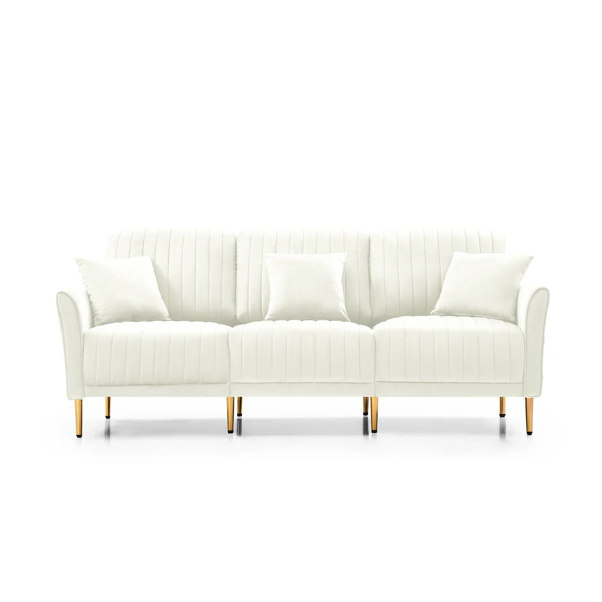Modern Upholstered Living Room Set Containing One Sofa and Two Love Seats - Cream Velvet - Furniture Home Direct