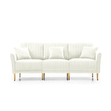 Modern Upholstered Living Room Set Containing One Sofa and Two Love Seats - Cream Velvet - Furniture Home Direct