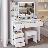 Vanity Desk Set With Cushioned Stool And Large Mirror White - Furniture Home Direct