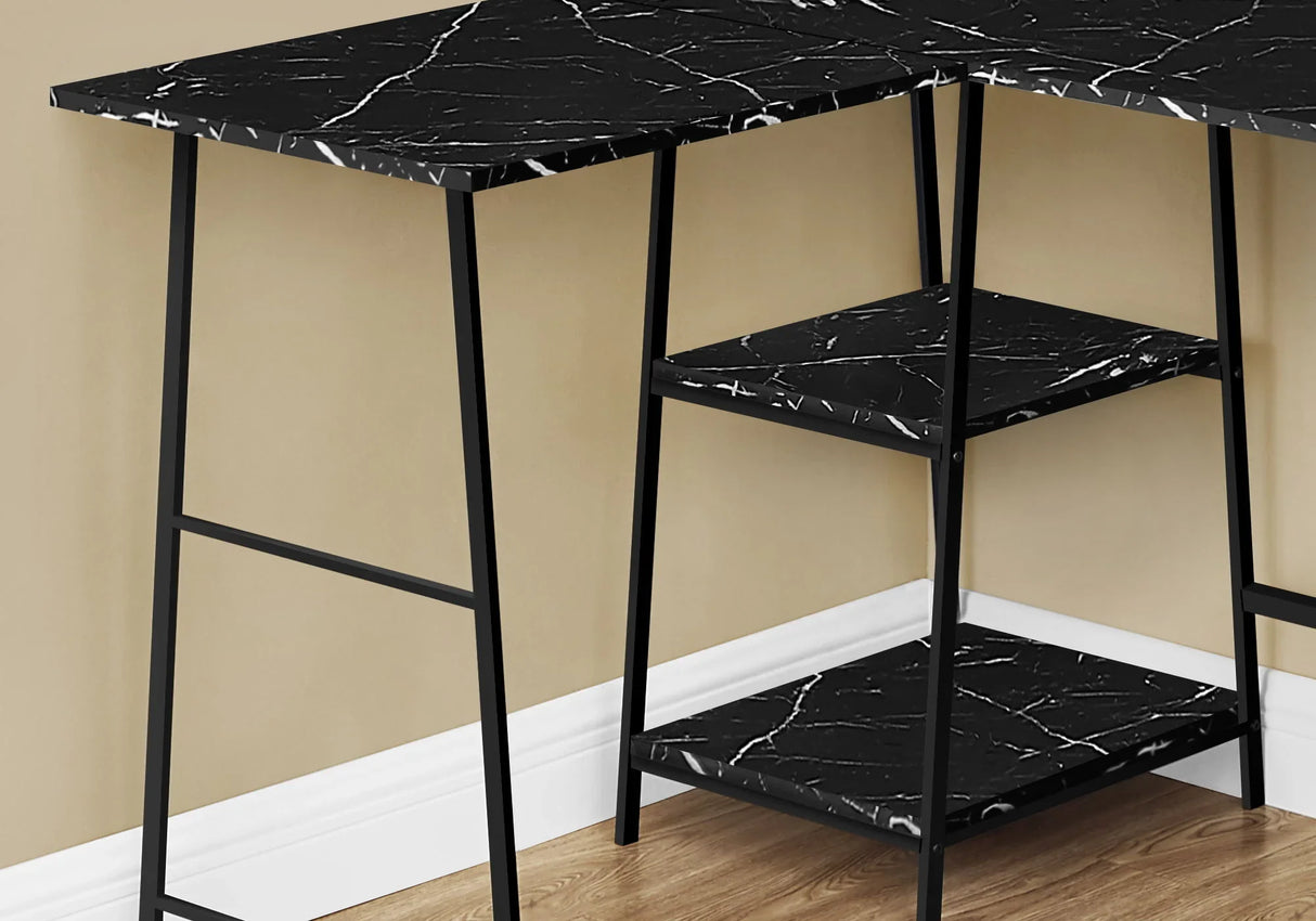 Computer Desk, Home Office, Corner, Storage Shelves, L Shape, Work, Laptop, Marble Look Laminate, Contemporary, Modern - Furniture Home Direct