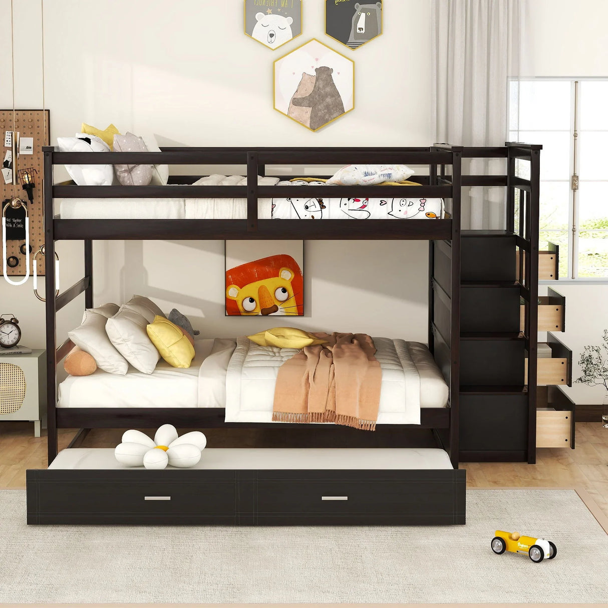 Bunk Bed With Twin Size Trundle And Staircase - Furniture Home Direct
