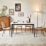 Mid Century Modern Dining Table Round White Sintered Stone Top Heavy Duty Metal Legs Waterproof Surface For Kitchen Dining Room Or Office Furniture - White / Black - Furniture Home Direct