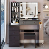 Vanity Table with Cushioned Stool Modern Finish Black - Furniture Home Direct