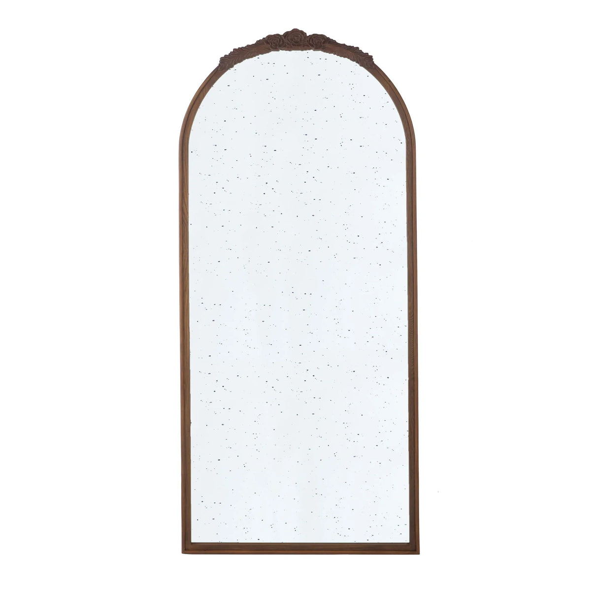 Hand Carved Rose Antique Mirror Frame, Large Arch Mirror Wall Decor For Living Room, Bathroom, Entryway - Brown - Furniture Home Direct