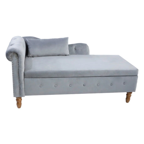Chaise Lounge Indoor, Velvet Lounge Chair For Bedroom With Storage & Pillow, Modern Upholstered Rolled Arm Chase Lounge For Sleeping With Nailhead Trim For Living Room Bedroom Office - Furniture Home Direct