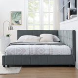Mid-Century Storage Upholstered Tufted Bed Frame With Backrest And Armrests - Furniture Home Direct
