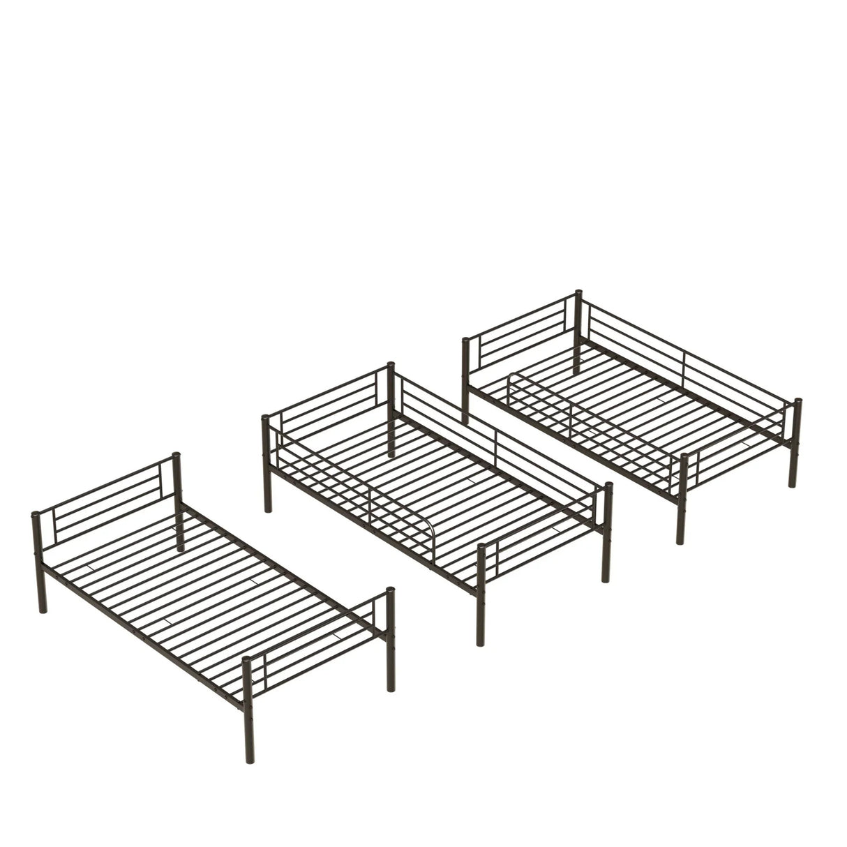 Twin Size Metal Triple Bunk Bed For Bedroom And Dormitory, Convertible Into 3 Separate Beds - Black - Furniture Home Direct
