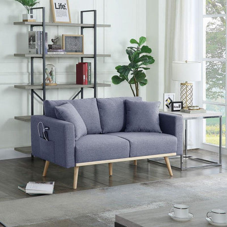 Easton - Linen Fabric Loveseat With USB Charging Ports Pockets And Pillows - Furniture Home Direct