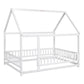 Floor Wooden Bed With House Roof Frame, Fence Guardrails - Furniture Home Direct