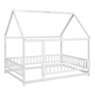 Floor Wooden Bed With House Roof Frame, Fence Guardrails - Furniture Home Direct