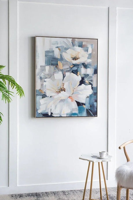 Large Rectangle Framed Wall Art Flower Canvas Print, Home Decor For Living Room Kitchen Foyer Office - Blue - Furniture Home Direct