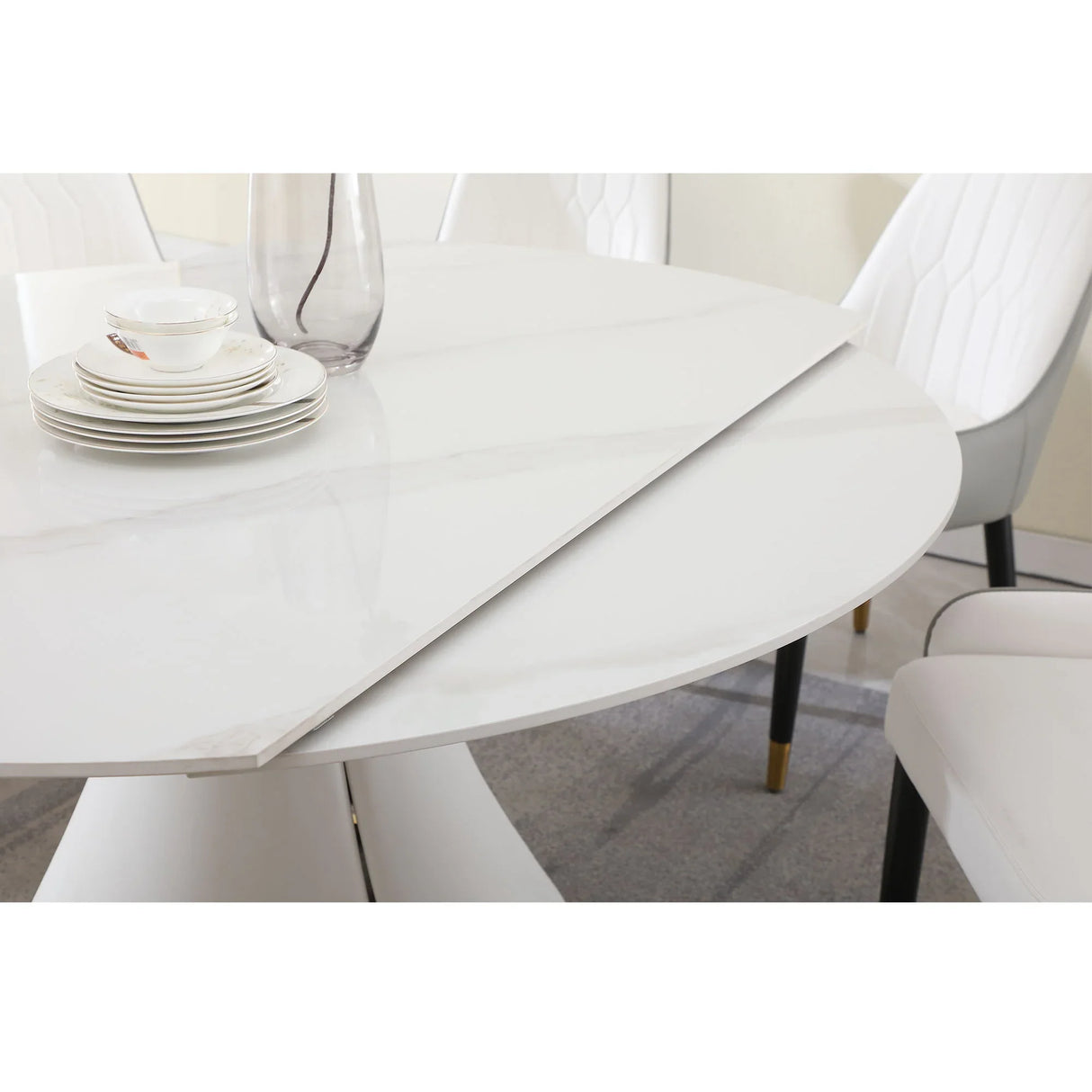 Fashion Modern Sintered Stone Dining Table With Retractable Function And Chairs - Furniture Home Direct