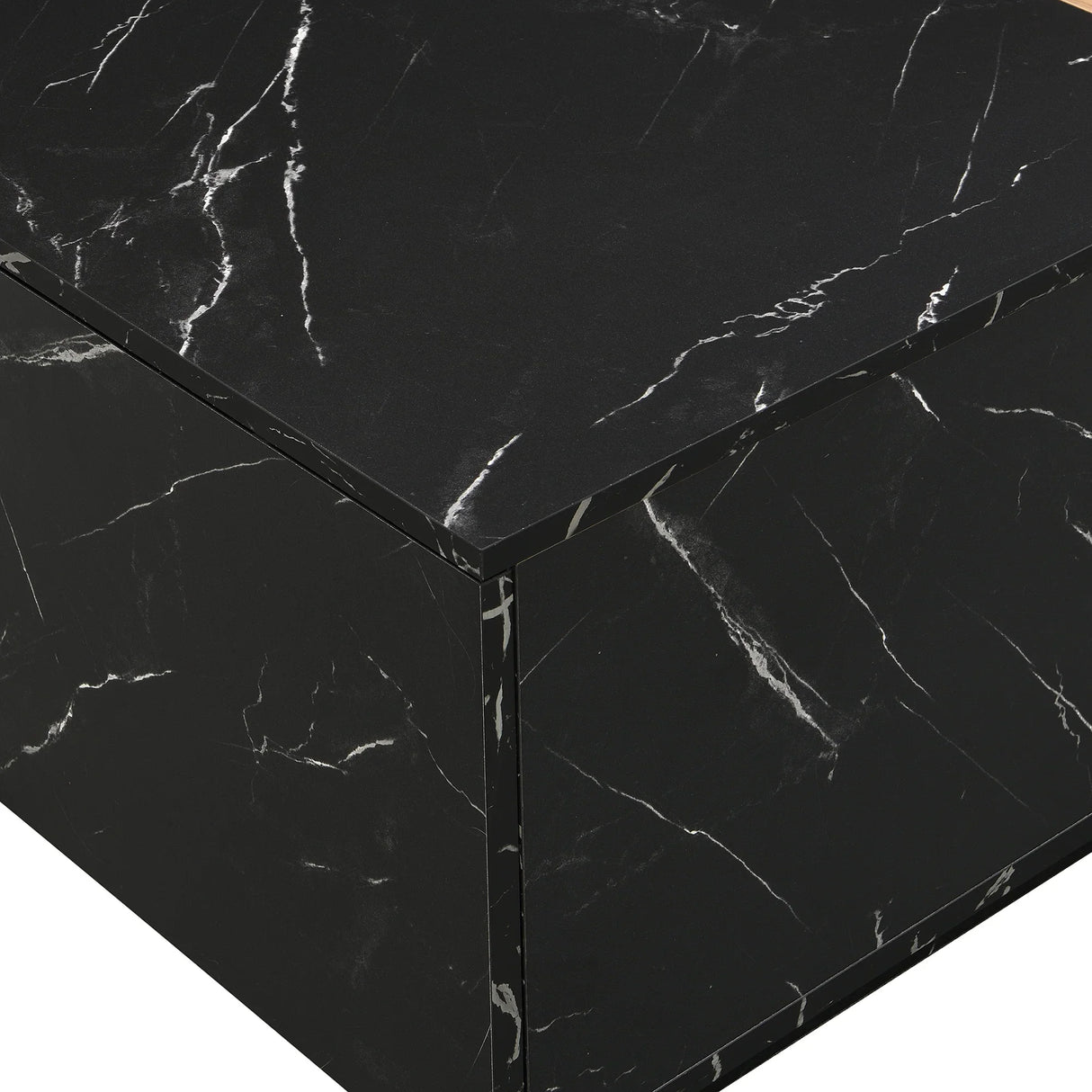 TV Stand Modern Marble Look With Wood Accent Black - Furniture Home Direct