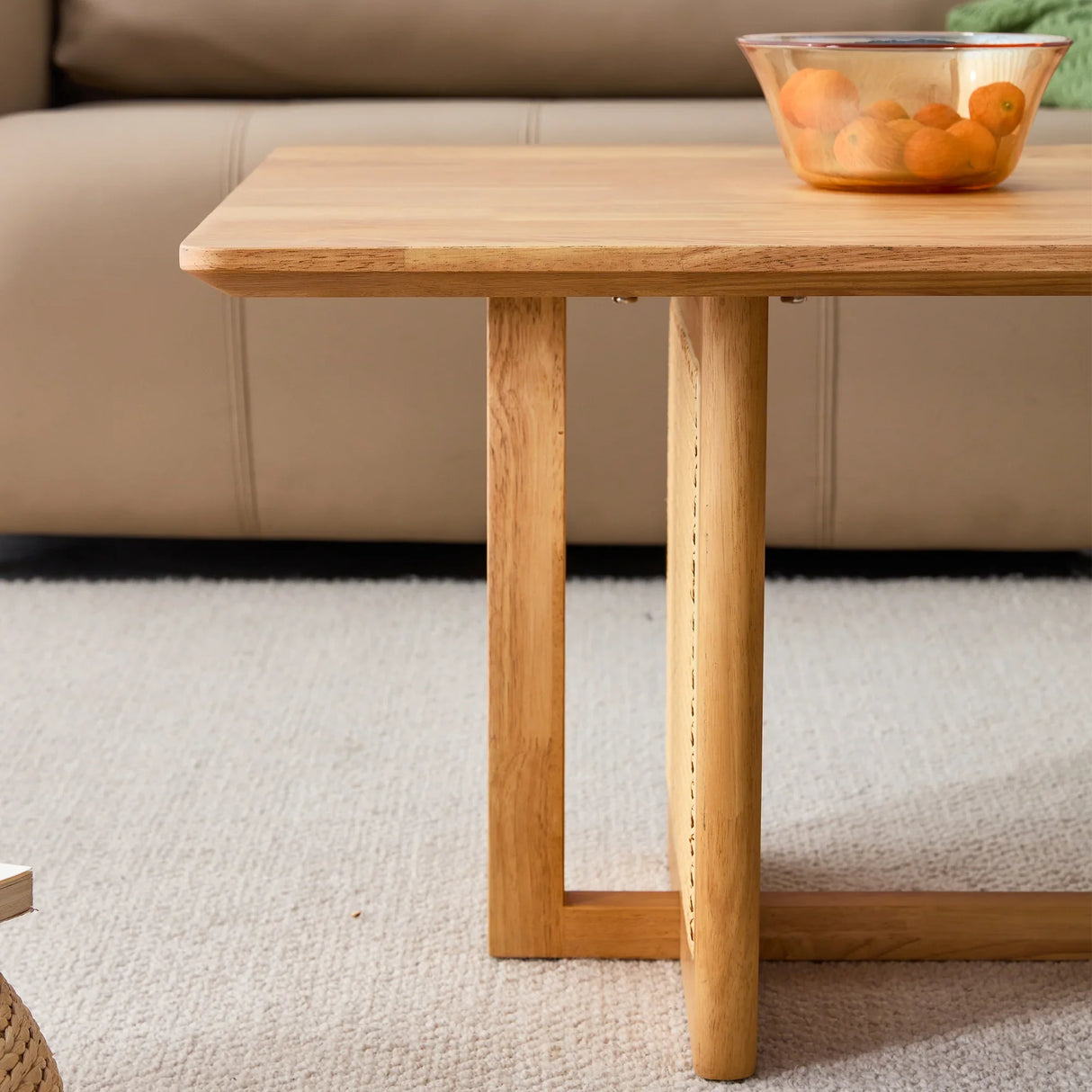 Coffee Table Solid Wood With Woven Rattan Panels Natural - Furniture Home Direct
