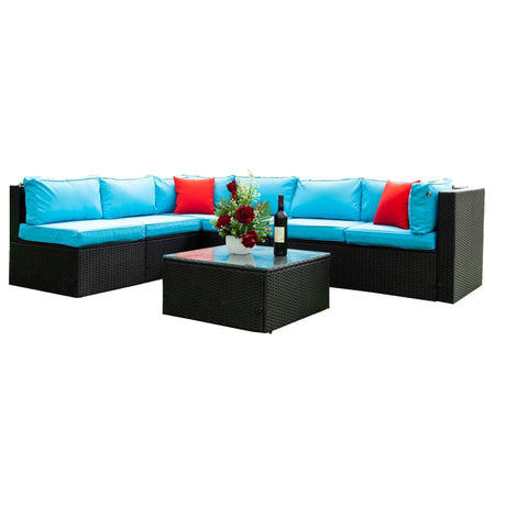 Outdoor Sectional Set With Blue Cushions - Furniture Home Direct