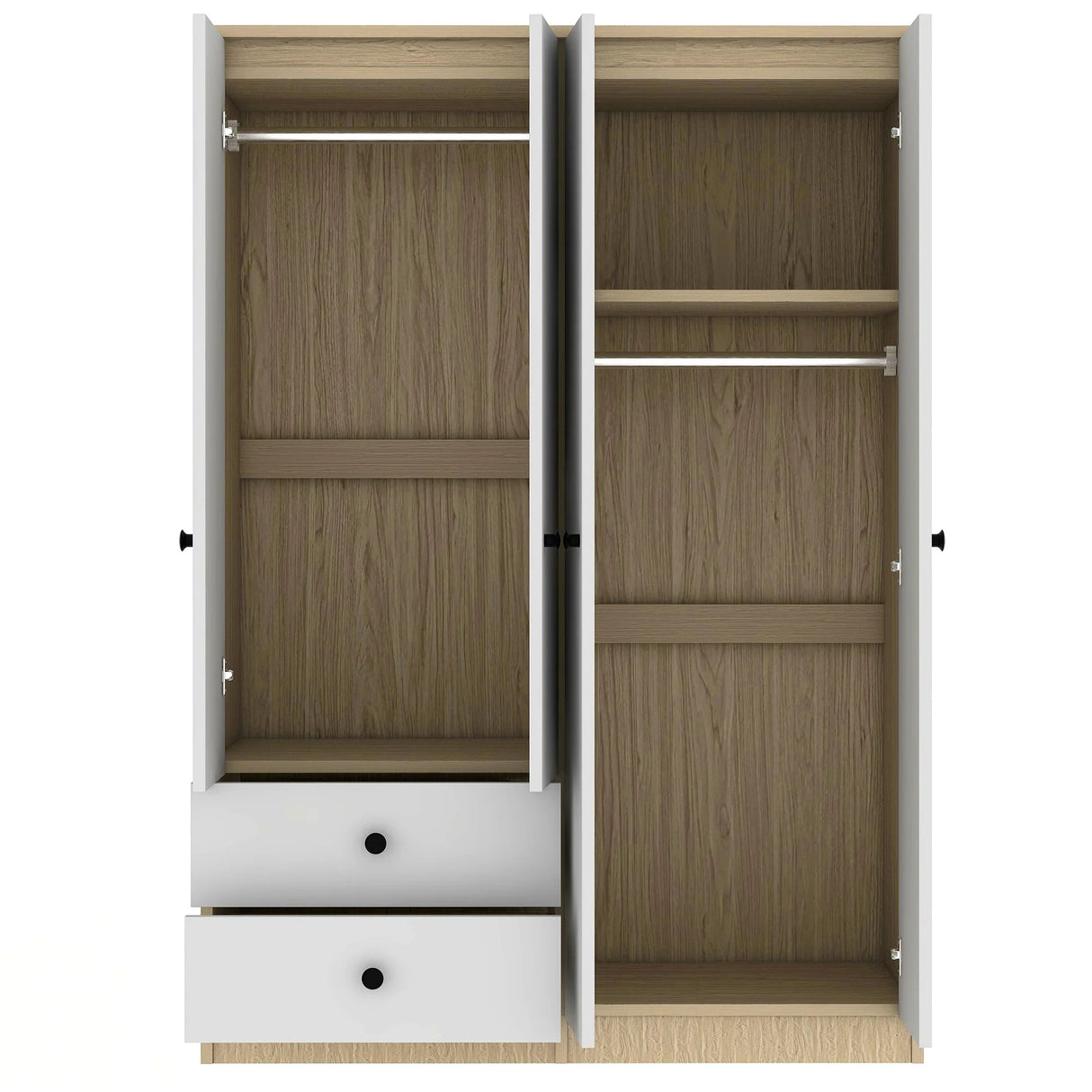 Wardrobe With Drawers And Hanging Rod Solid Wood White - Furniture Home Direct