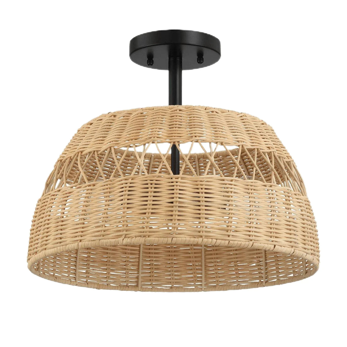 Twinkle - Double Lights Semi Flush With Shade - Black / Rattan - Furniture Home Direct