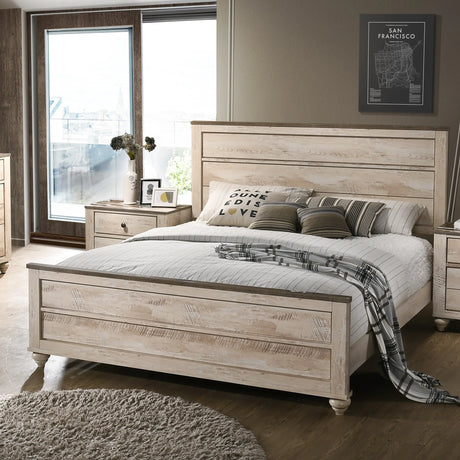 Queen Bed Set With Dresser Nightstand Mirror White Wash - Furniture Home Direct
