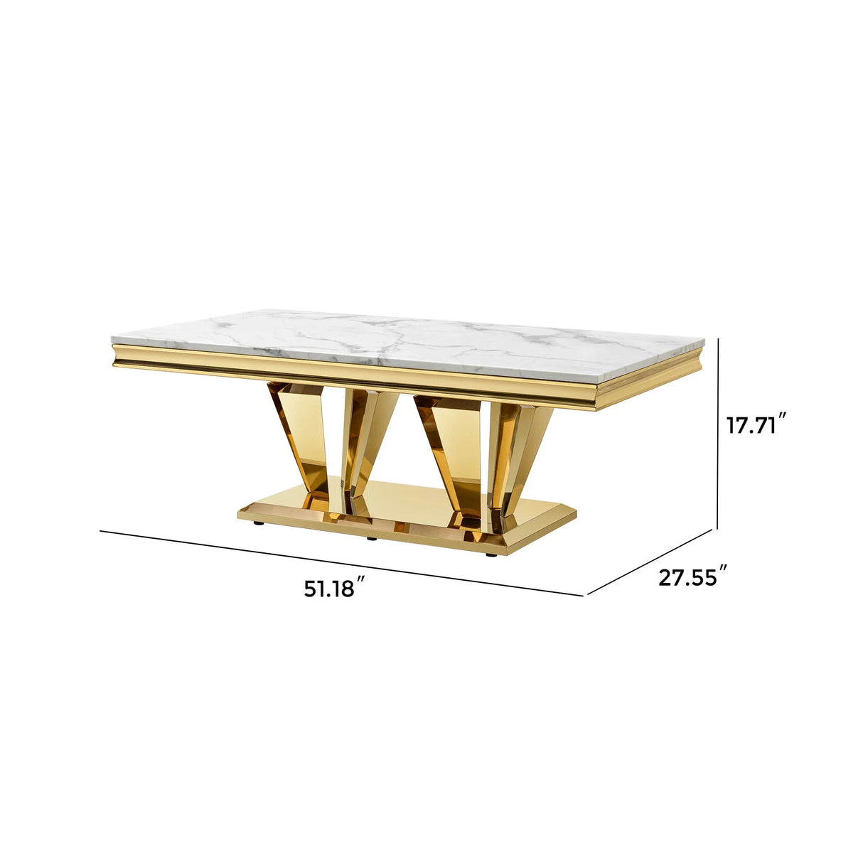 Modern Rectangular Coffee Table With Marble Pattern Top, Stainless Steel Base - Gold - Furniture Home Direct