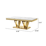 Modern Rectangular Coffee Table With Marble Pattern Top, Stainless Steel Base - Gold - Furniture Home Direct