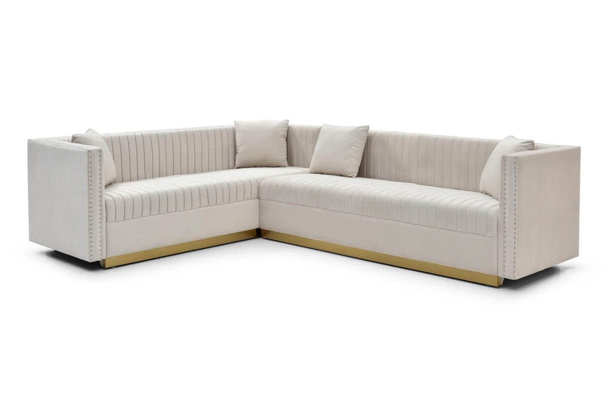 Contemporary Vertical Channel Tufted Velvet Sectional Sofa For Living Room With 4 Pillows - Furniture Home Direct