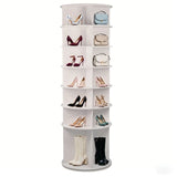 7 Tier Rotating Shoe Rack With High Base Design, Freestanding 360° Organizer For 28 Pairs - White - Furniture Home Direct
