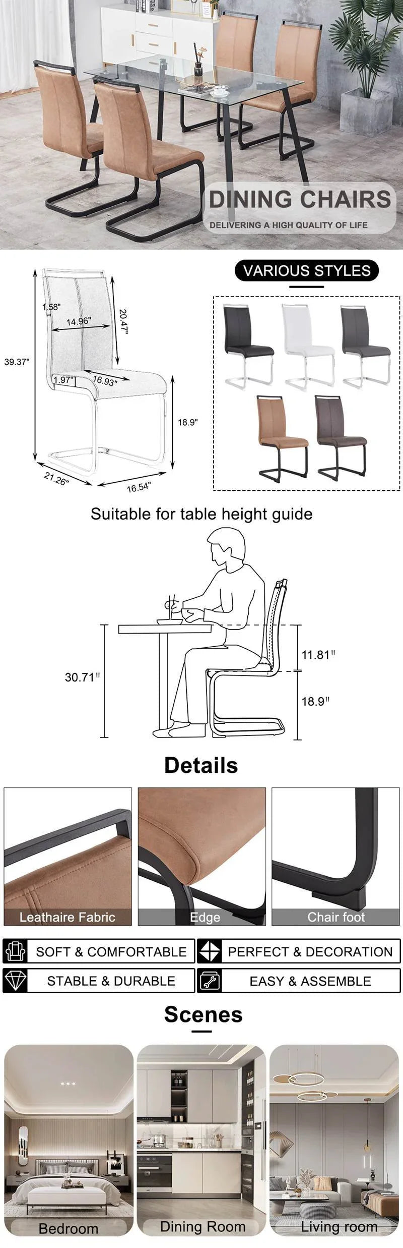 Dining Chairs Set Of Two Modern Upholstered Fabric Brown - Furniture Home Direct