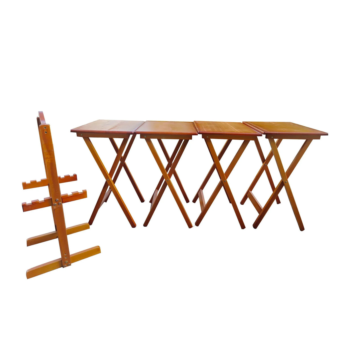 Folding Trays With Storage Rack Snack Table (Set of 4) - Honey - Furniture Home Direct