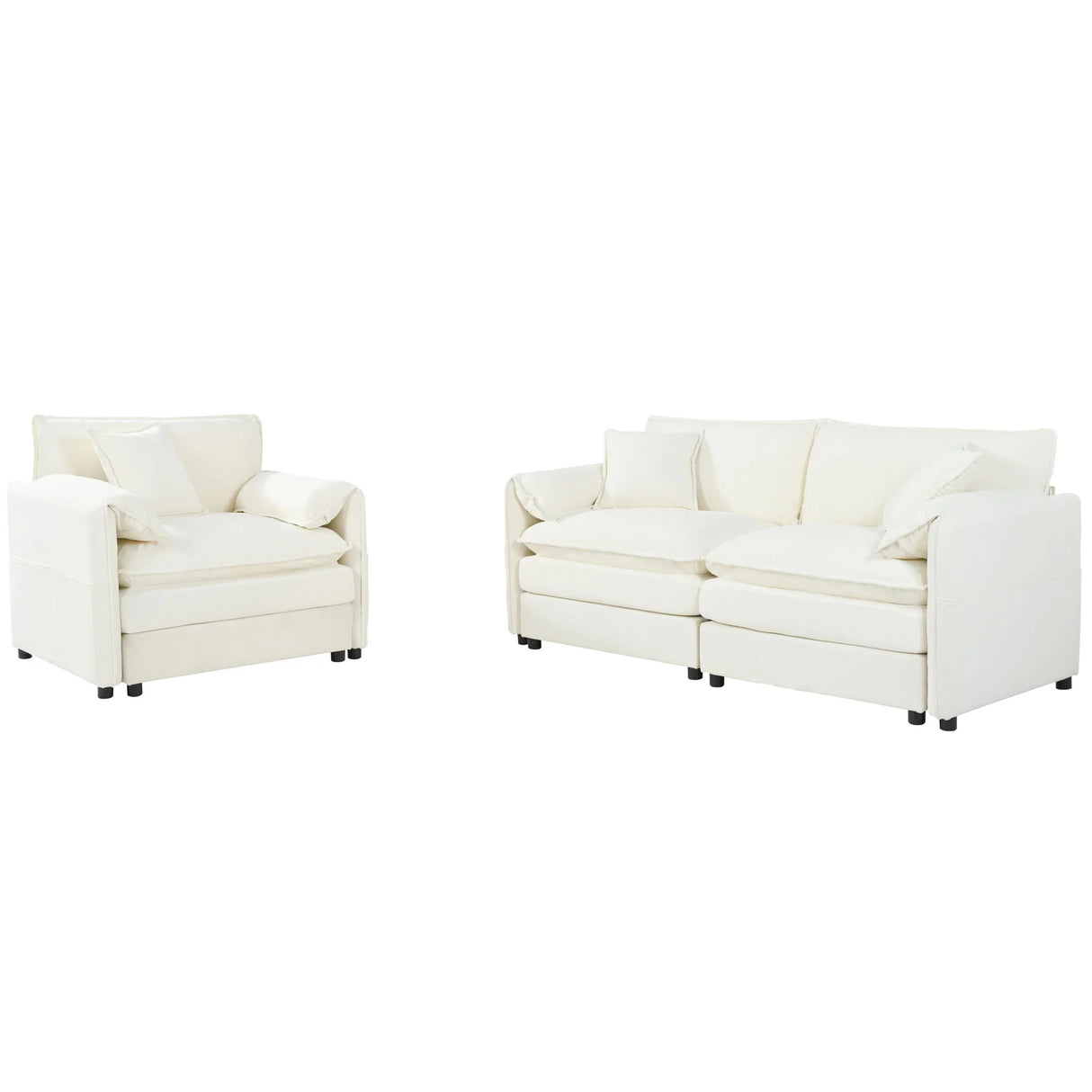 Modern Upholstered Chenille Loveseat And Armchair Set With Pillows - Furniture Home Direct