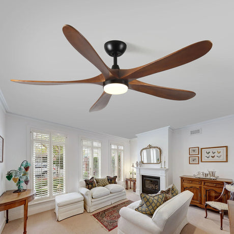 Solid Wood With Remote Control With Light (LED) Modern DC Motor Indoor / Outdoor 5 Blade Ceiling Fan For Patios, Bedrooms And Farmhouses - Antique Brown - Furniture Home Direct