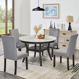 Dining Set Round Marble Table With Velvet Chairs Gray - Furniture Home Direct