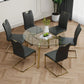 Dining Set Glass Table With Gold Frame Chairs Charcoal - Furniture Home Direct
