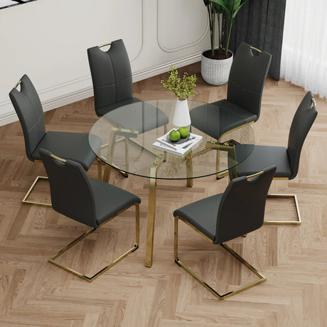 Dining Set Glass Table With Gold Frame Chairs Charcoal - Furniture Home Direct