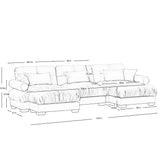 Modern Sectional Sofa With Ottoman, Round Bolster Armrests, Waist And Throw Pillows - Furniture Home Direct