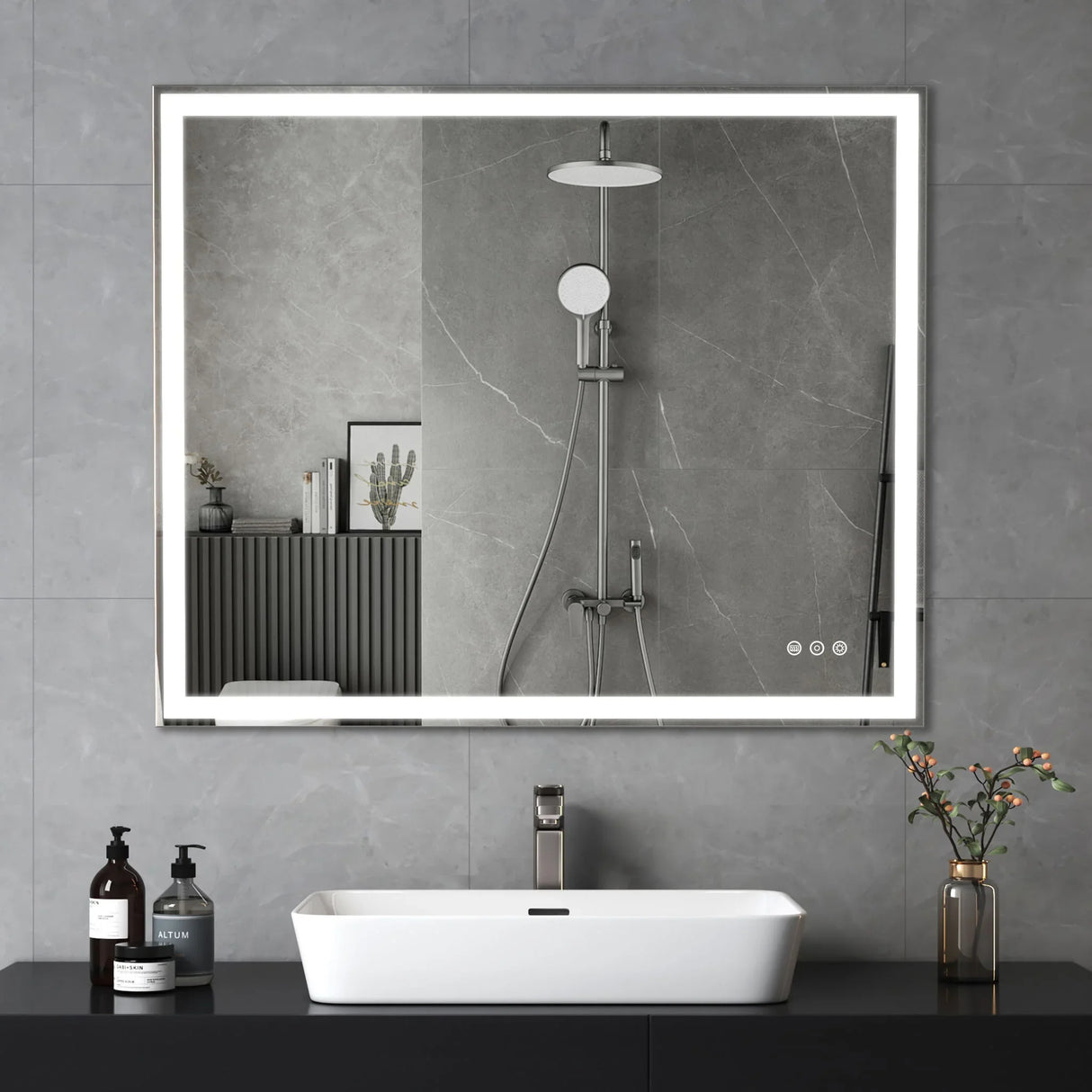 LED Bathroom Vanity Mirror Wall Mounted Adjustable White / Warm / Natural Lights Anti-Fog Touch Switch With Memory Modern Smart Large Bathroom Mirrors - Furniture Home Direct