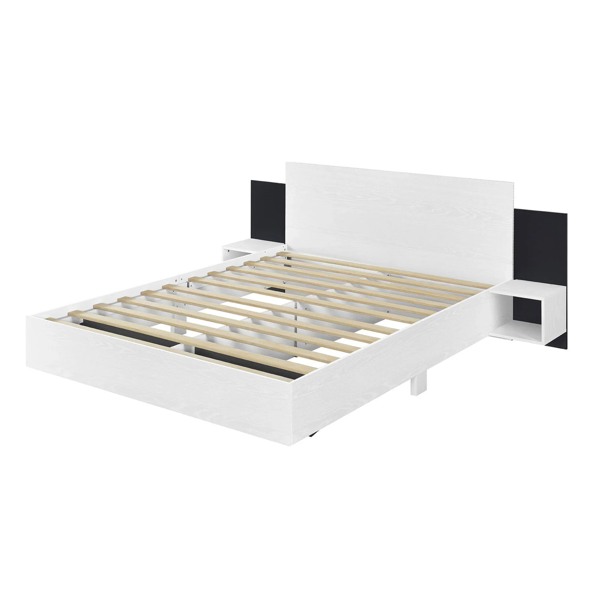 Floating Platform Bed, With LED Lights, Bedside Nightstand - Furniture Home Direct
