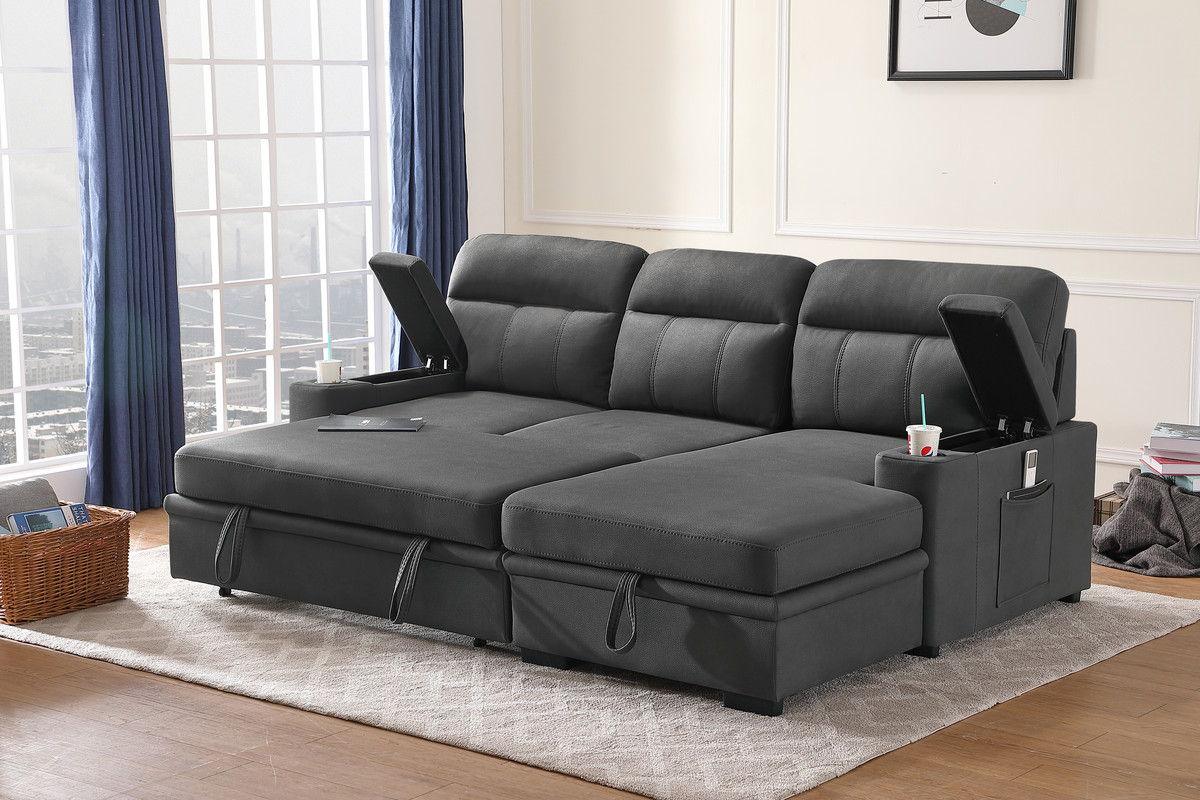 Kaden - Sleeper Sectional Sofa Chaise With Storage Arms And Cupholder - Furniture Home Direct