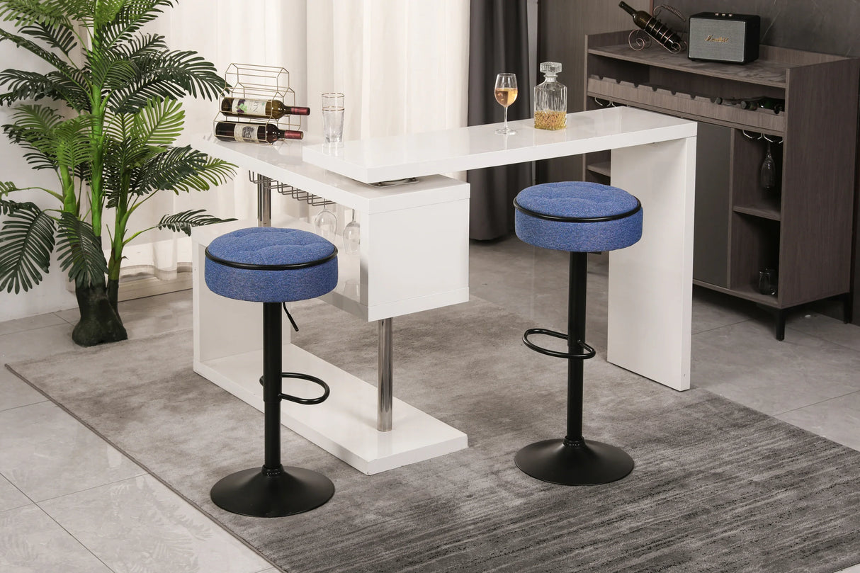 Counter Stool Set Round Upholstered Bar Stools Kitchen Blue - Furniture Home Direct