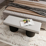 Upholstered Bench With Black Chunky Legs Boucle Contemporary Style Bed-End Bench For Bedroom Living Room - Light Gray - Furniture Home Direct