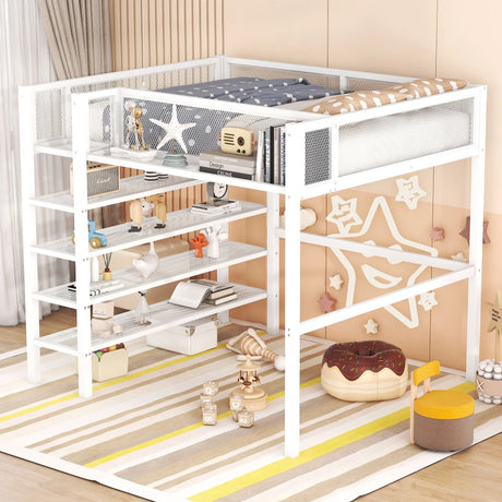 Loft Bed With 4 Tier Shelves And Storage - Furniture Home Direct