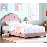 Upholstered Twin Size Platform Bed For Kids Wooden Bed Frame With Slatted Bed Base No Box Spring Needed Cute Bed Frame With Shell Design Headboard - Pink - Furniture Home Direct