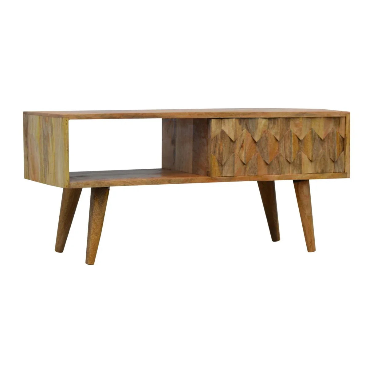 Pineapple Carve Sliding Media Unit - Oak - Furniture Home Direct