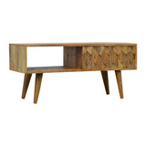 Pineapple Carve Sliding Media Unit - Oak - Furniture Home Direct