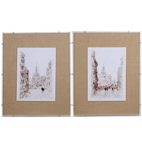 European Cities Watercolor Framed Prints (Set of 2) - Brown - Furniture Home Direct