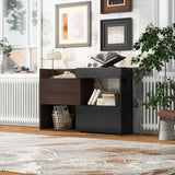 Modern Extendable & Rotating Cabinet With Drawer And Flip Doors For Versatile Storage - Black / Dark Walnut - Furniture Home Direct