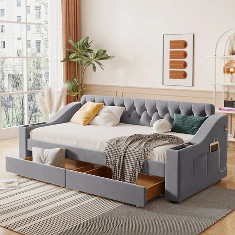 Upholstered Daybed With Storage Armrests And USB Port - Furniture Home Direct