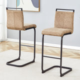Modern Tech Fabric Bar Stool (Set of 2) With Metal Legs 42.5" Tall For Home Bar & Restaurant - Black / Brown - Furniture Home Direct