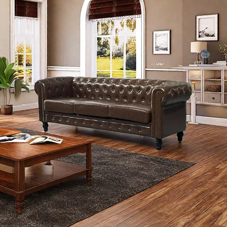 PU Upholstered Tufted Sofa - Brown - Furniture Home Direct